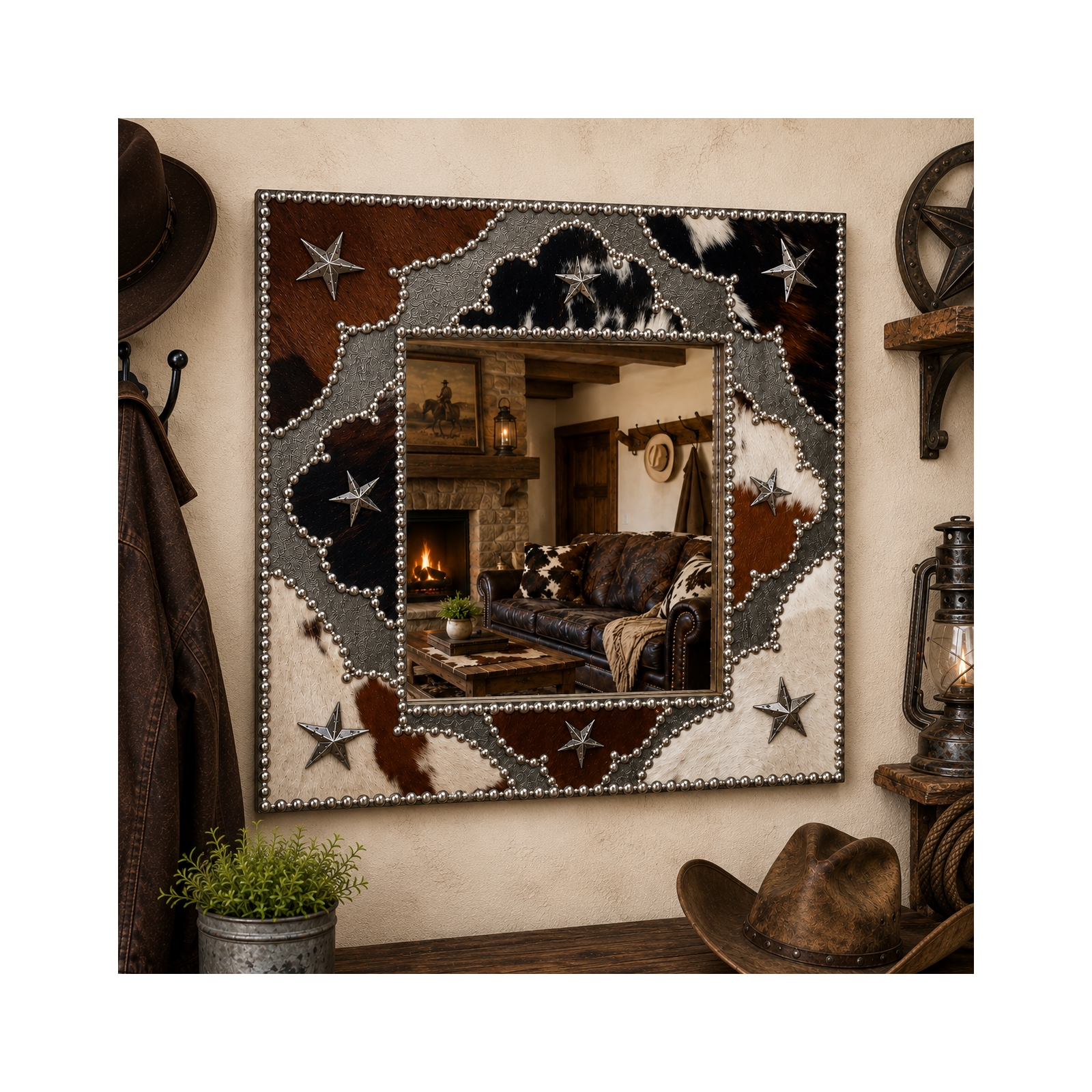 22 Square Western Cowhide Mirror